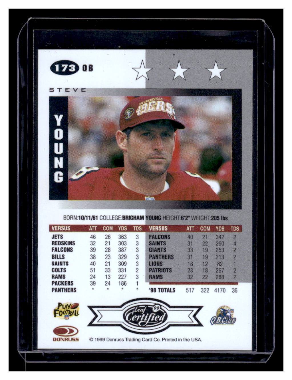 1999 Leaf Certified #173 Steve Young (San Francisco 49er)