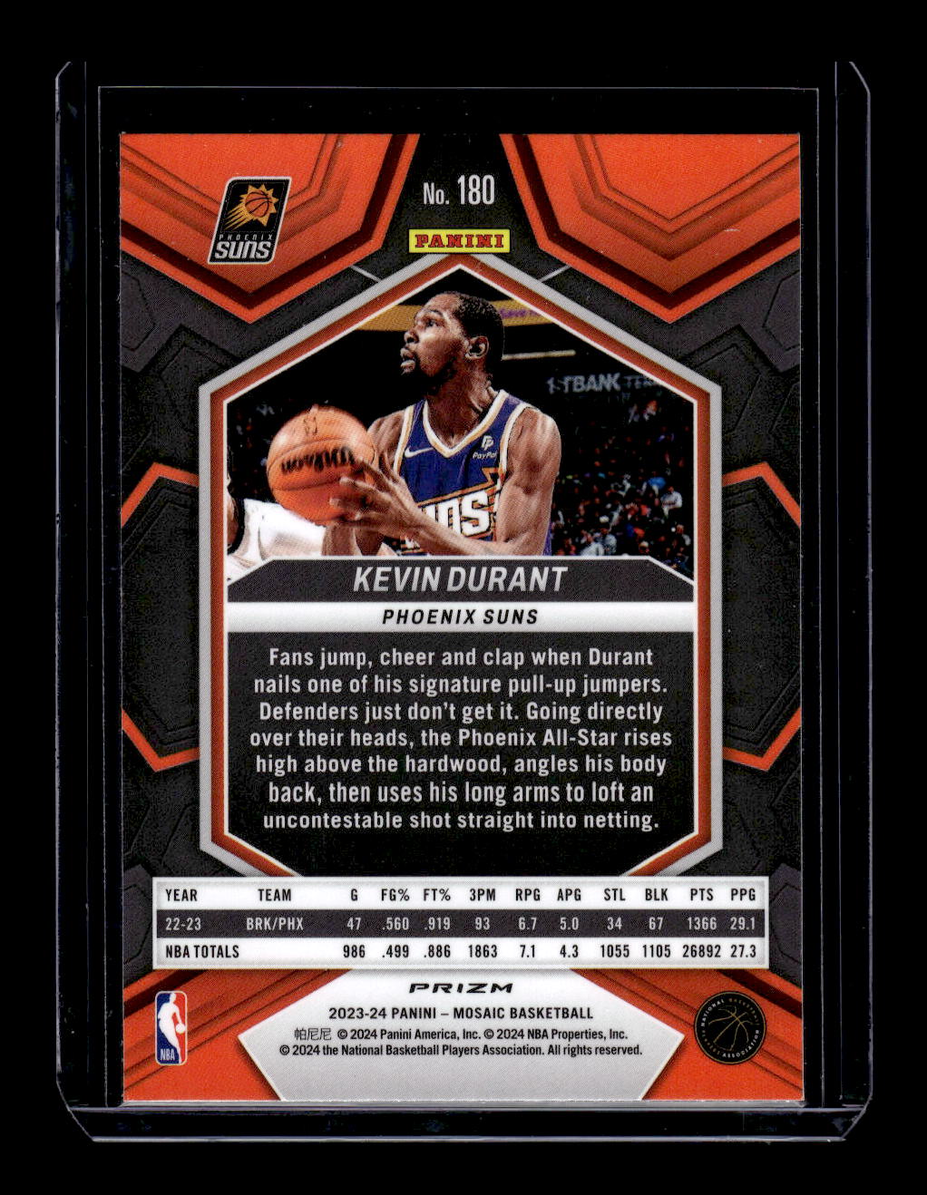 2023-24 Panini Mosaic Reactive Yellow #180 Kevin Durant (Phoenix Suns)