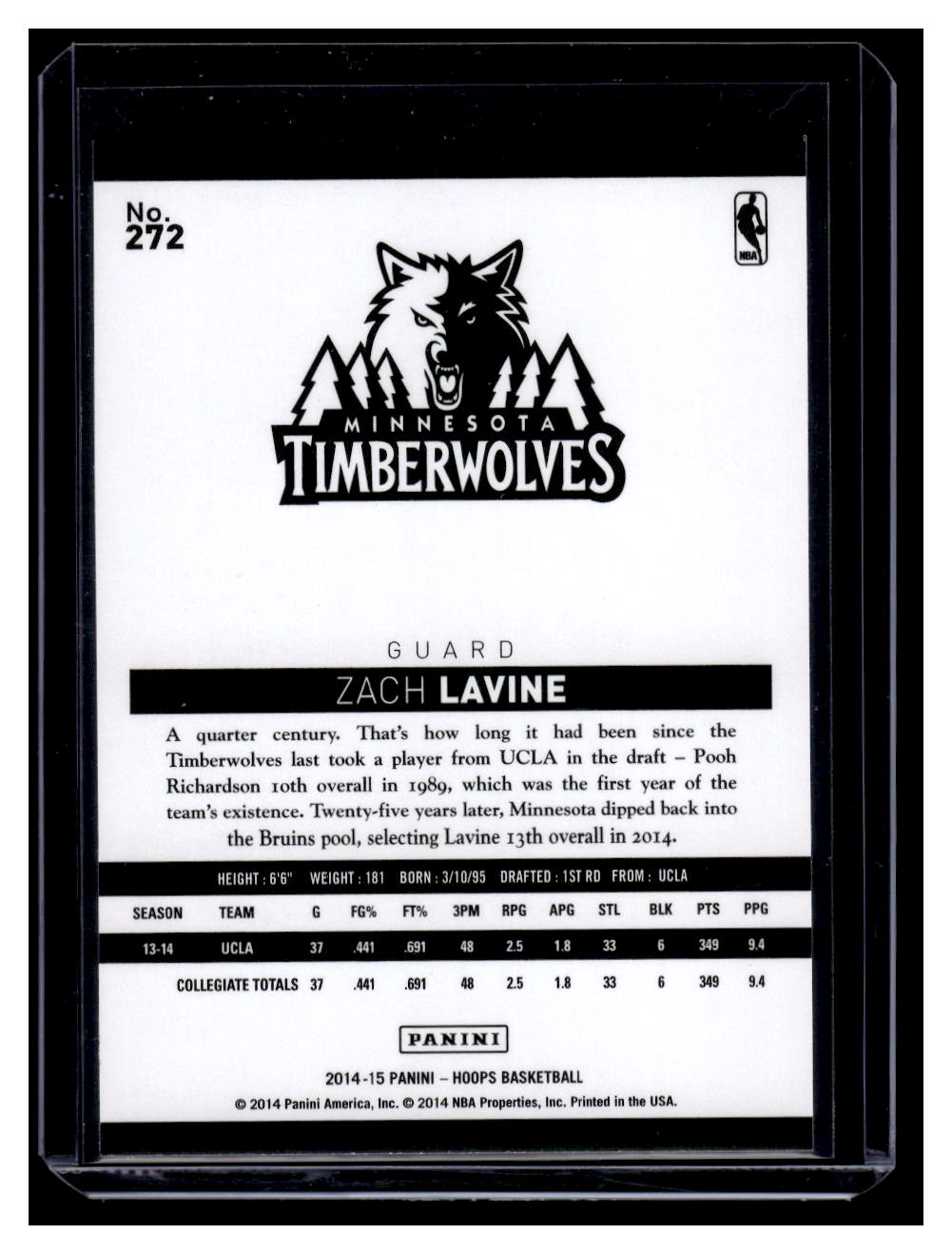 2014-15 NBA Hoops #272 Zach LaVine (Minnesota Timberwolves)