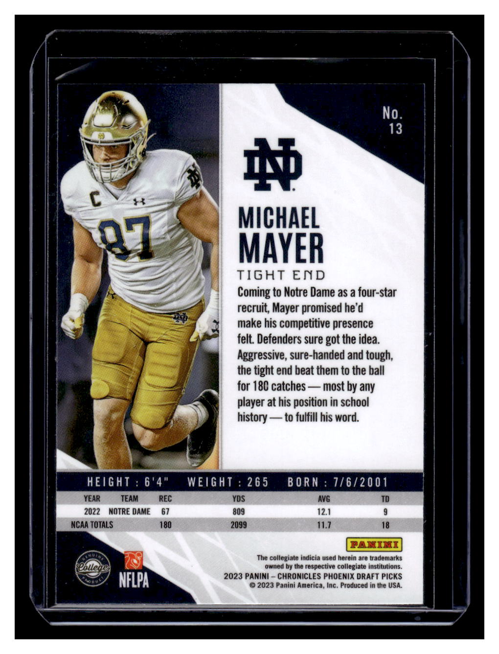 2023 Panini Chronicles Draft Picks Phoenix #13 Michael Mayer (Norte Dame)