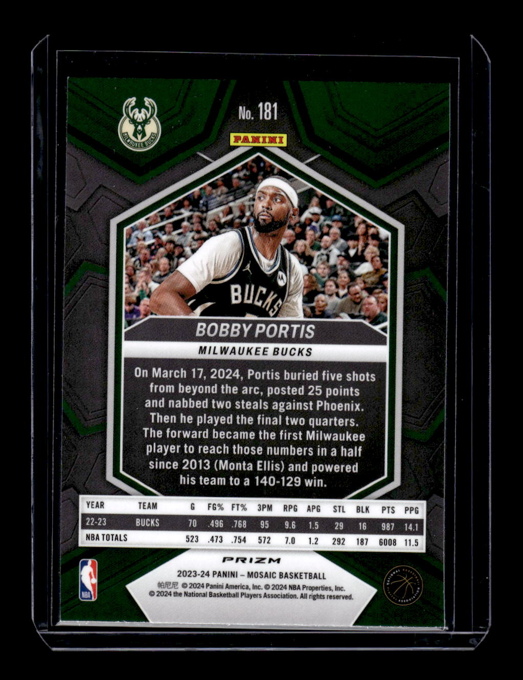 2023-24 Panini Mosaic Reactive Yellow #181 Bobby Portis (Milwaukee Bucks)