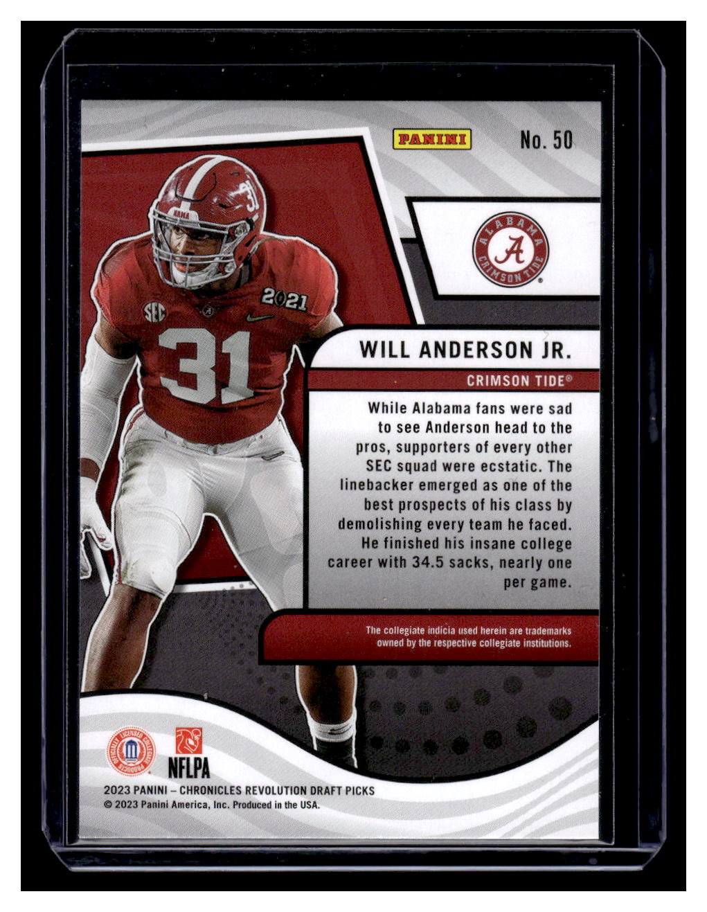 2023 Panini Chronicles Draft Picks Revolution #50 Will Anderson Jr. (Alabama)