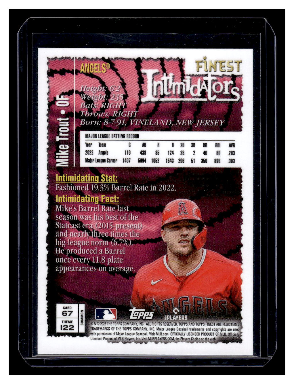 2023 Topps Finest #67 "Intimidators" Mike Trout (Los Angeles Angels)