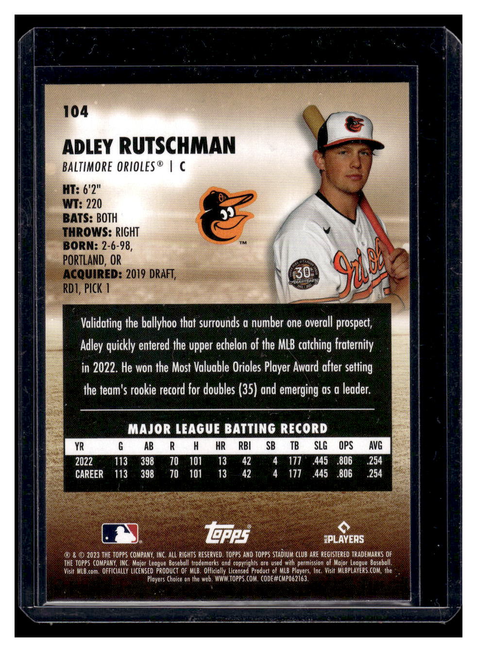 2023 Stadium Club #104 Adley Rutschman Rookie RC (Baltimore