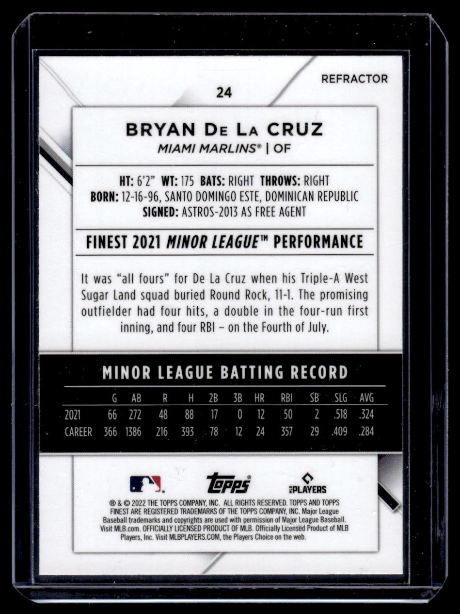 2022 Finest #24 Bryan De La Cruz Refractor (MIami Marlins)