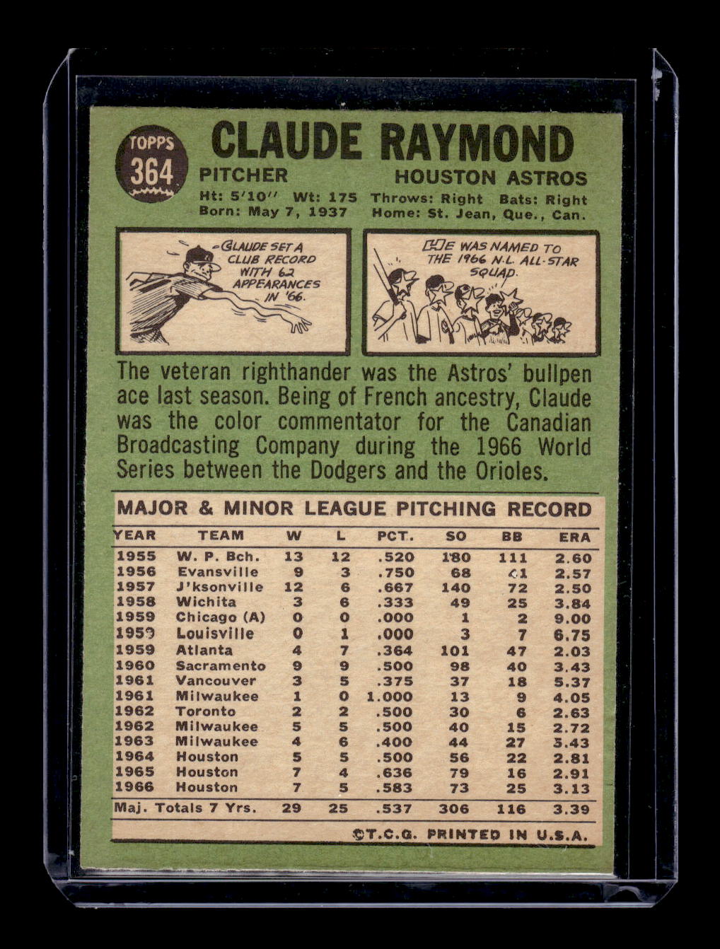 1967 Topps #364 Claude Raymond (Houston Astros)