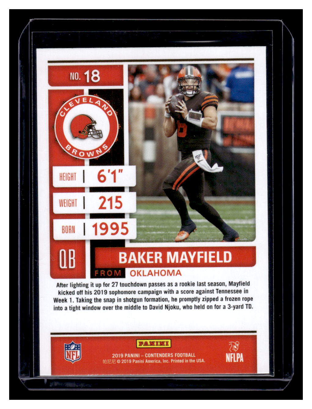 2019 Panini Contenders #18 Baker Mayfield (Cleveland Browns)