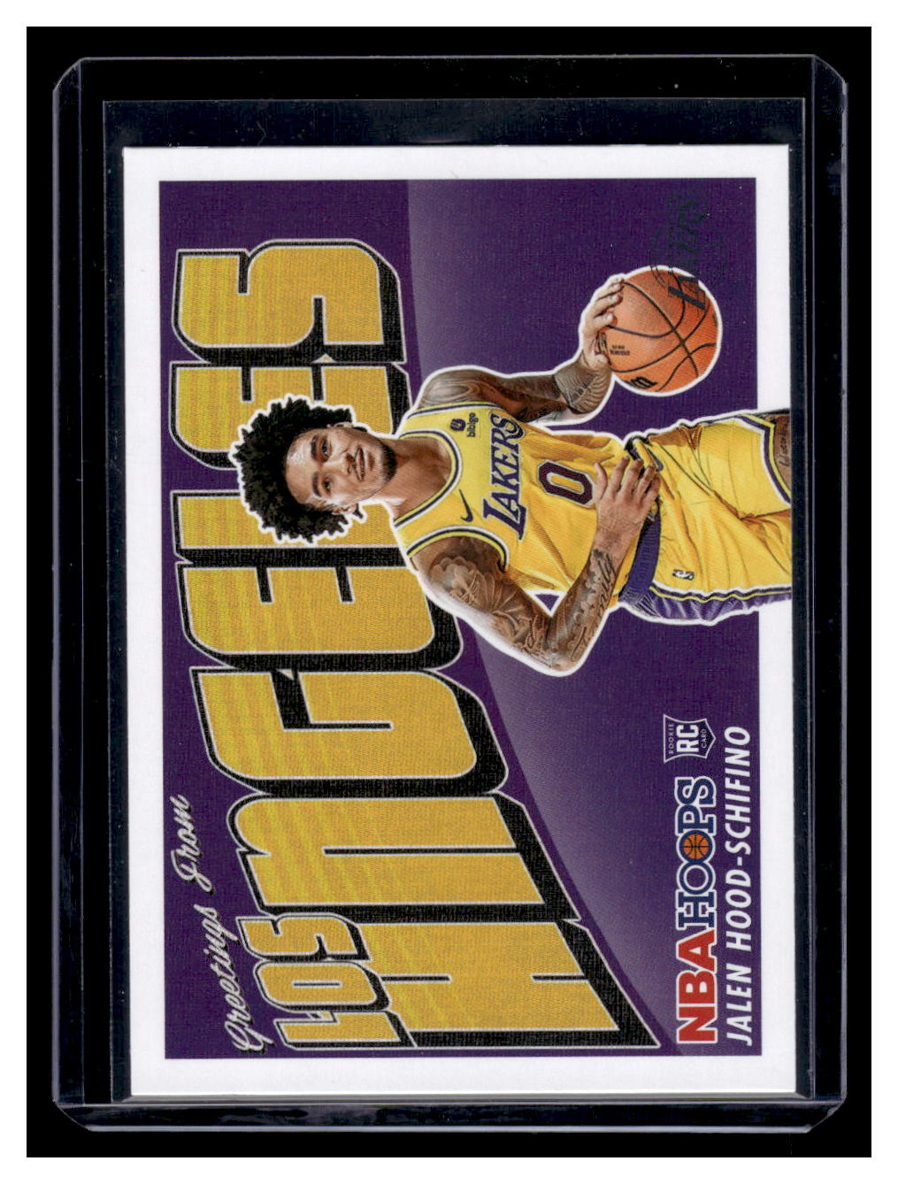 2023-24 NBA Hoops "Rookie Greetings" # Jalen Hood-Schifino Rookie RC (Lakers)