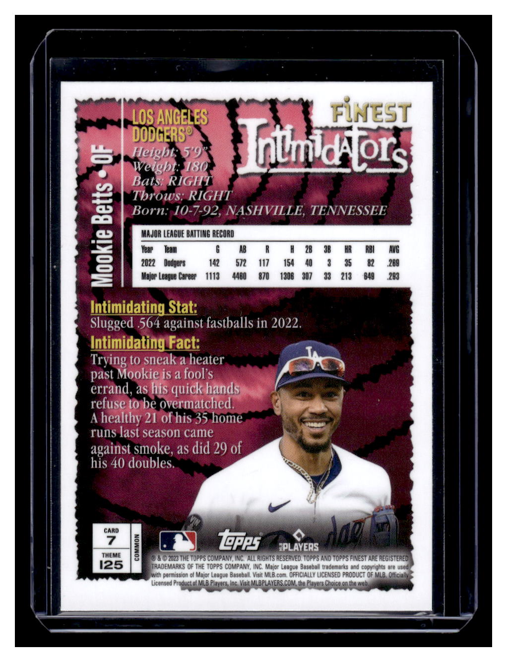 2023 Topps Finest #7 "Intimidators" Mookie Betts (Los Angeles Dodgers)