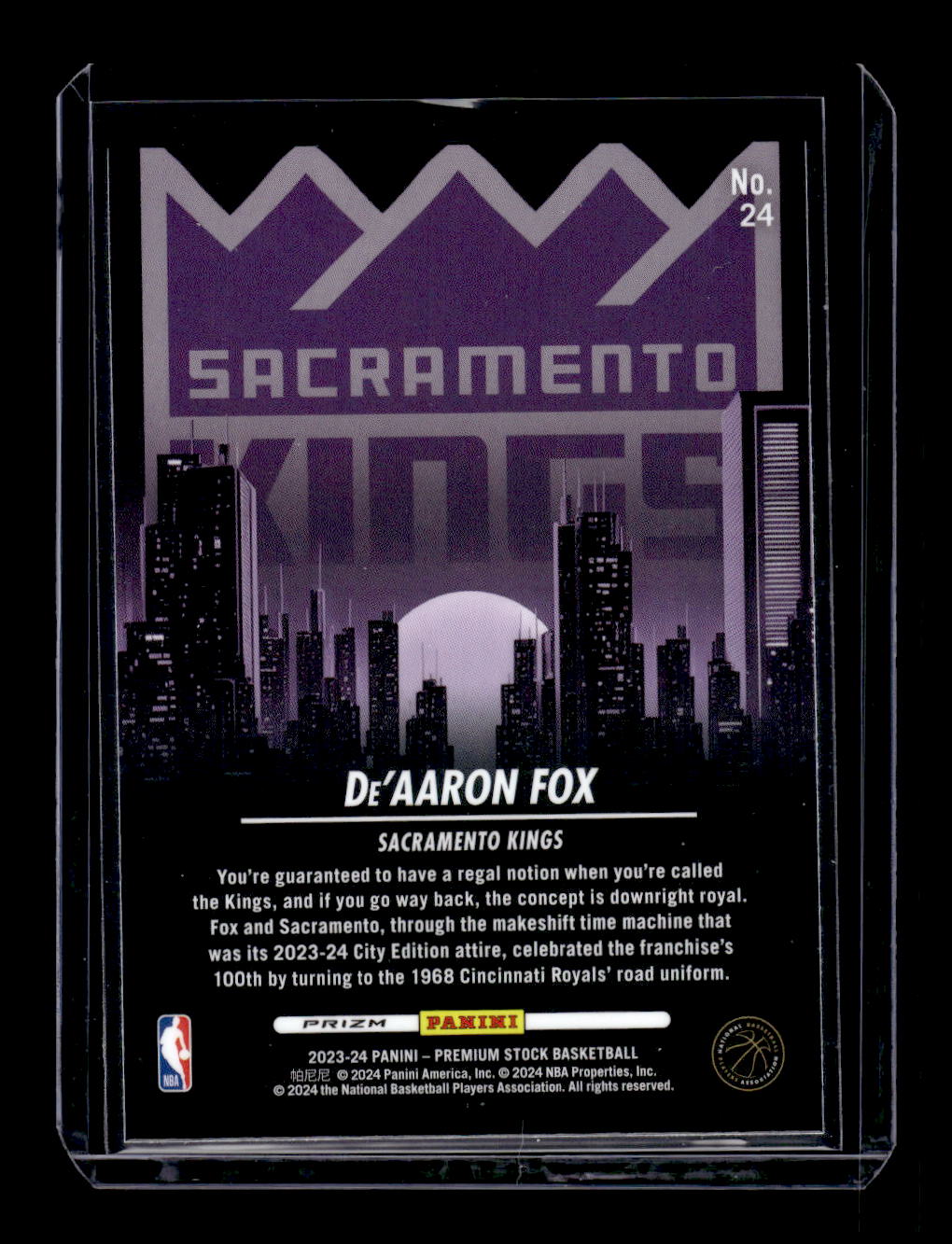 2023-24 Hoops Premium Stock City Edition Silver Prizm #24 De'Aaron Fox (Sacramento Kings)