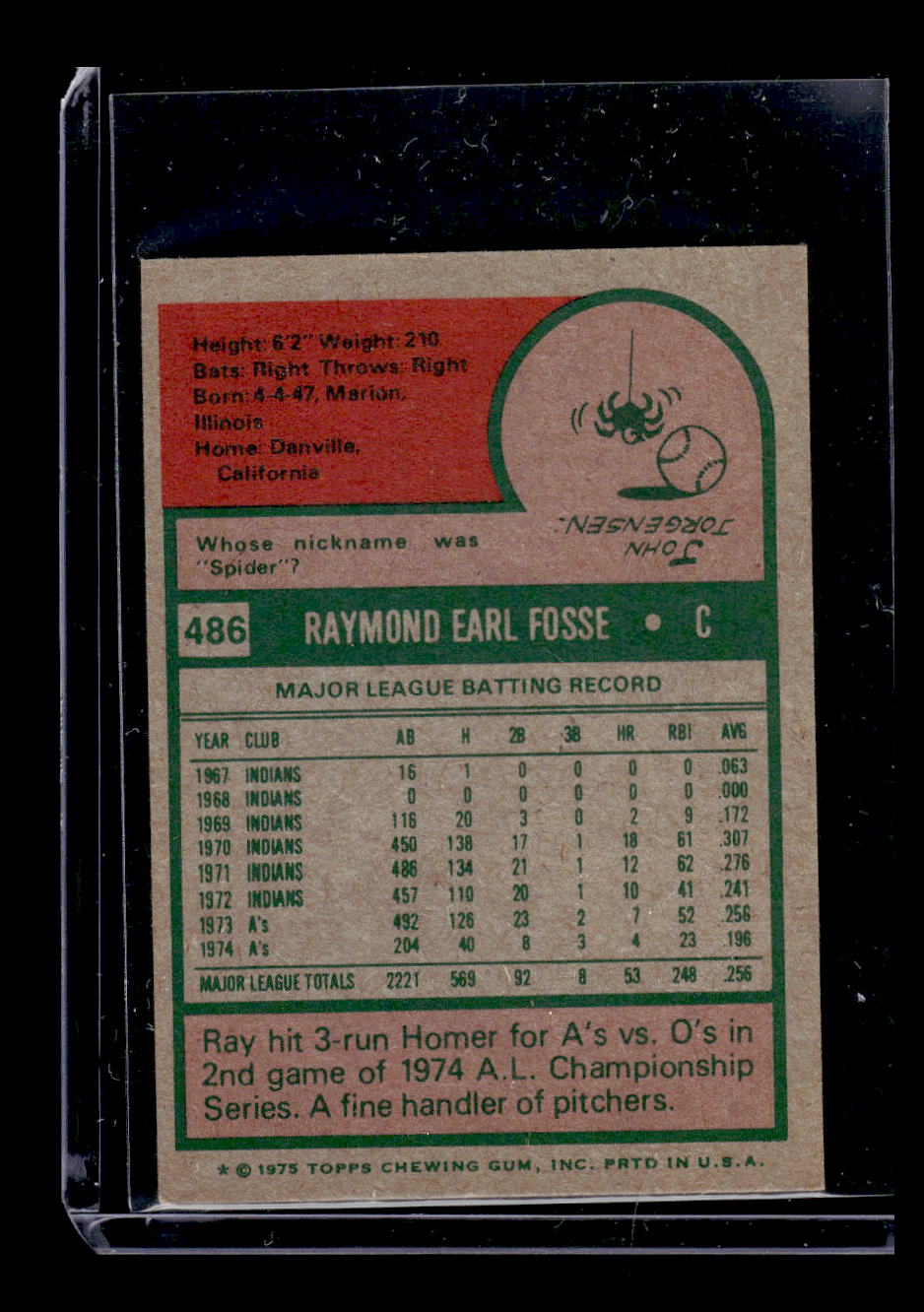 1975 Topps Mini #486 Ray Fosse (Oakland A's)