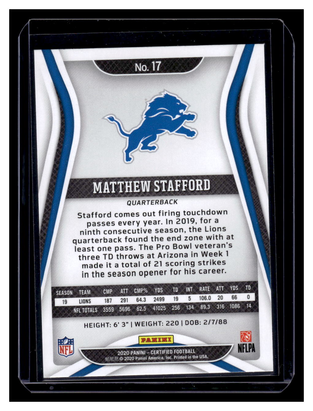 2020 Panini Certified #17 Matthew Stafford (Detroit Lions)