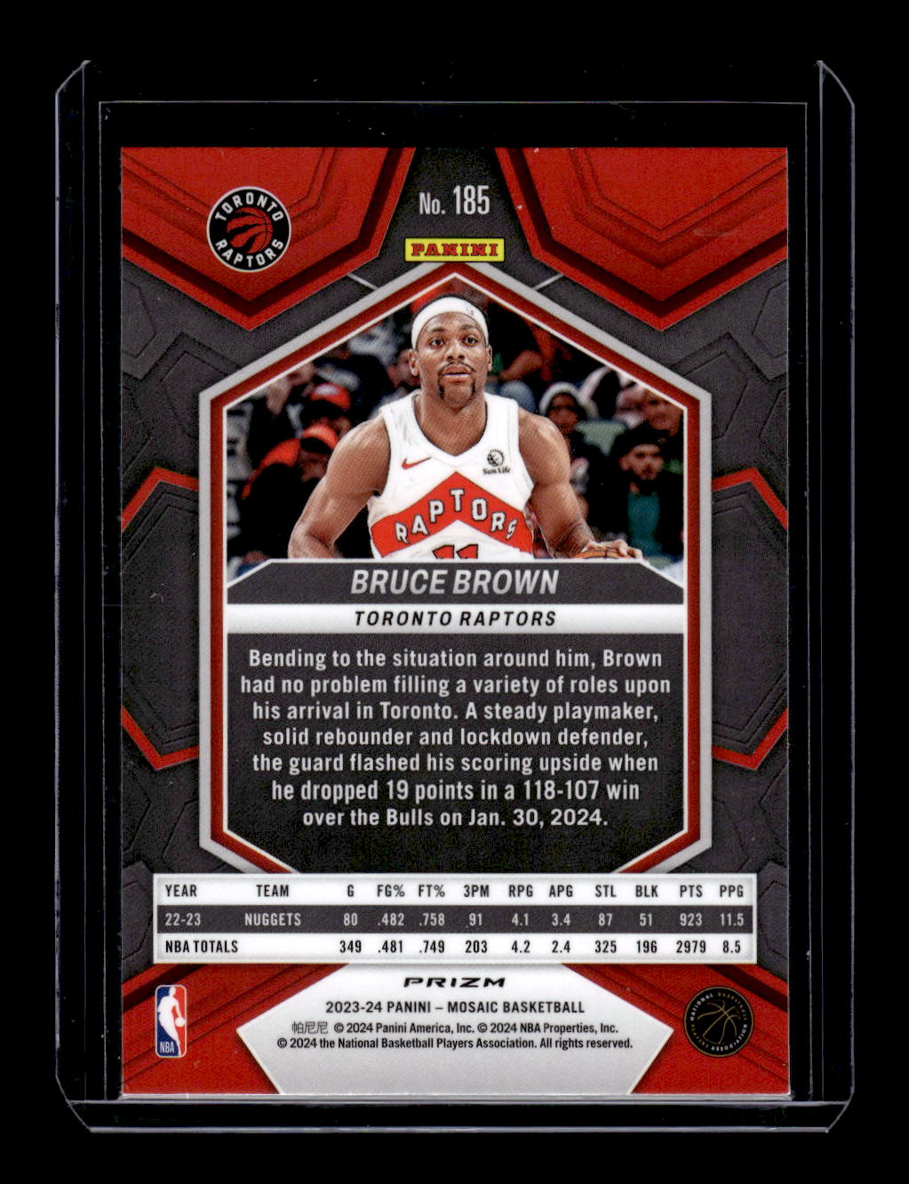 2023-24 Panini Mosaic Reactive Yellow #185 Bruce Brown (Toronto Raptors)