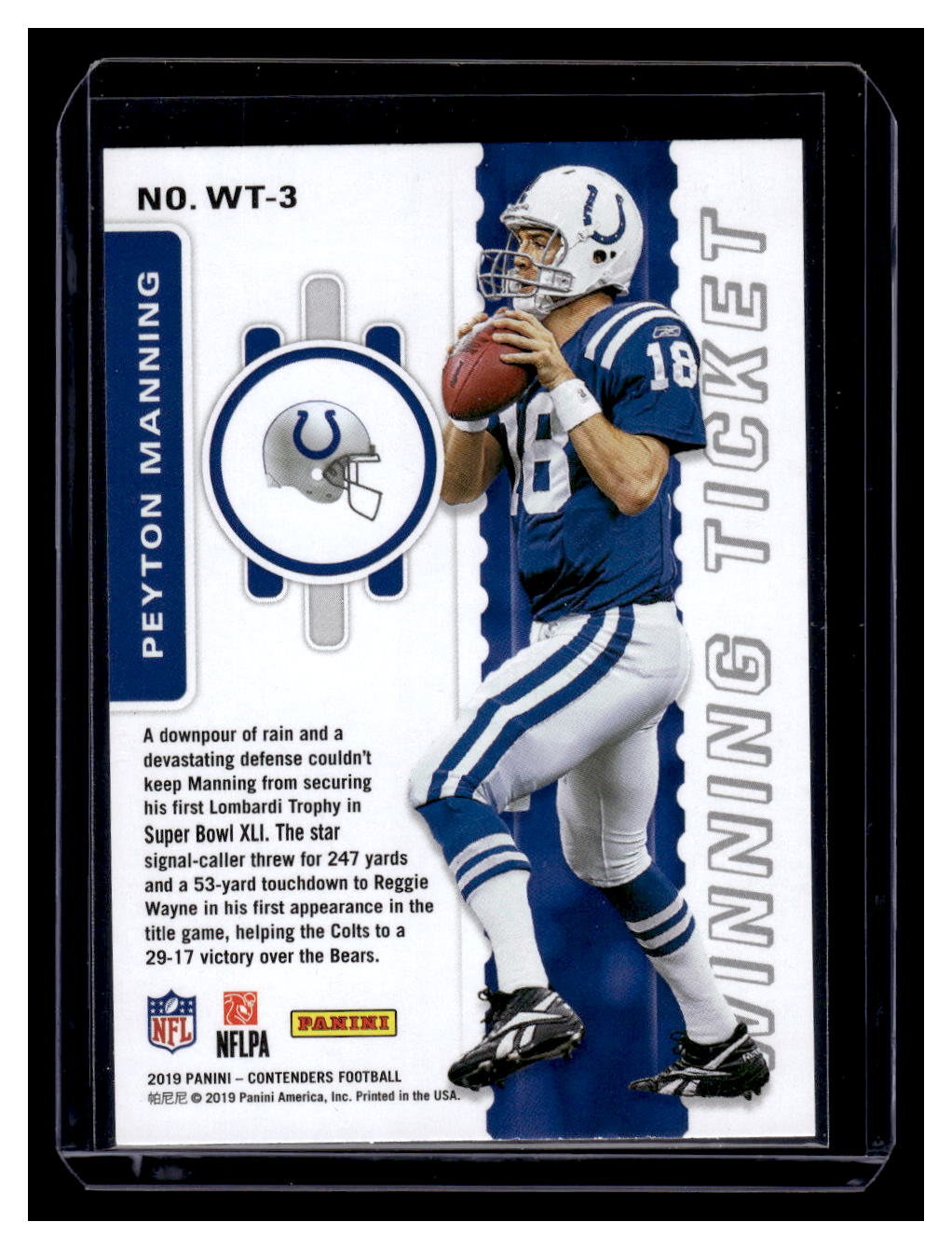 2019 Panini Contenders "Winning Ticket" #WT-3 Peyton Manning (Indianapolis Colts)