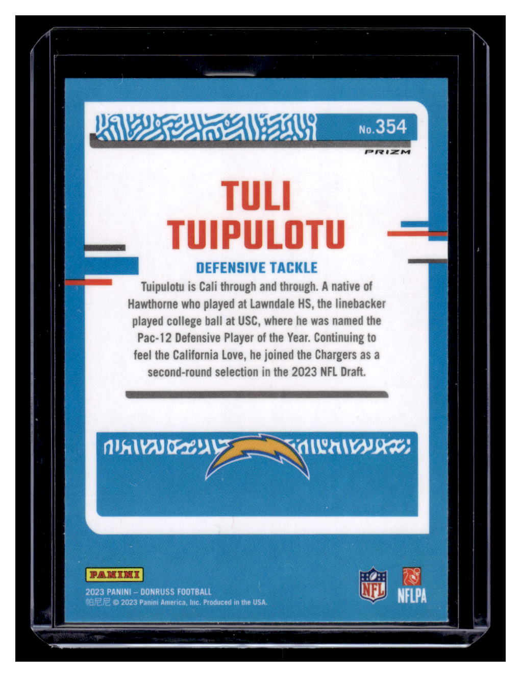 2023 Donruss Rated Rookies #354 Tuli Tuipulotu (San Diego Chargers)