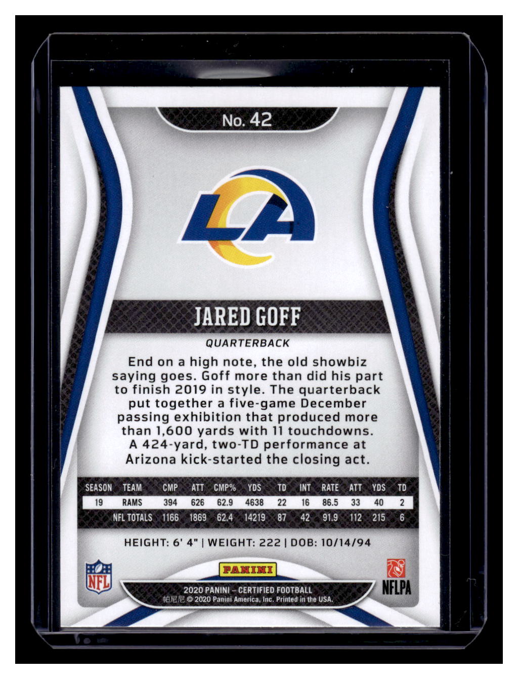 2020 Panini Certified #342 Jared Goff (Los Angeles Rams)