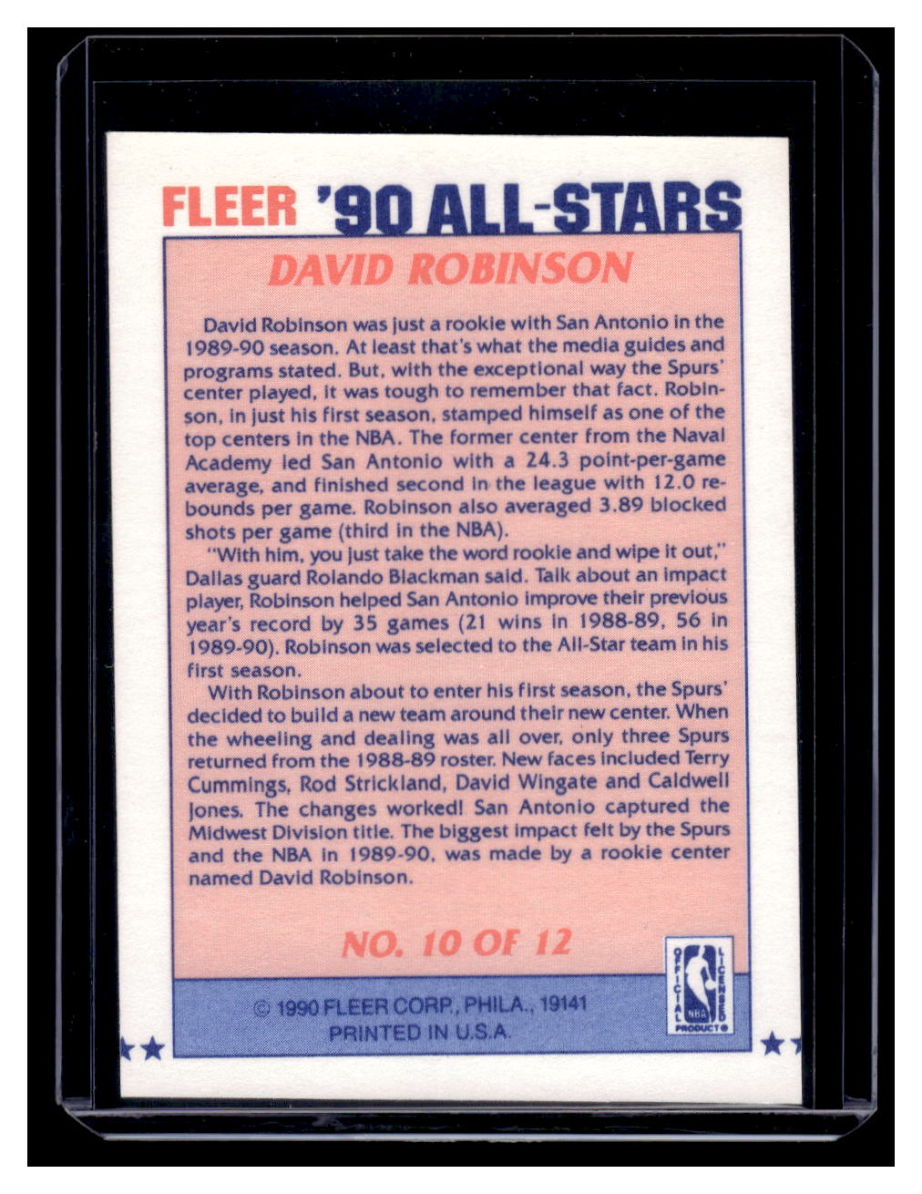 1990 Fleer All-Stars #10 David Robinson (San Antonio Spurs)