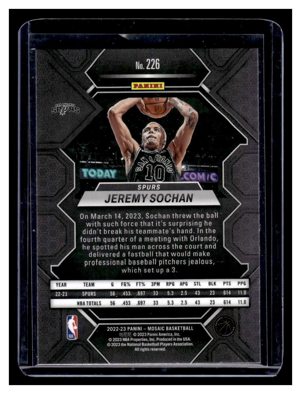 2022-23 Panini Mosaic #226 Jeremy Sochan Rookie RC (San Antonio Spurs)