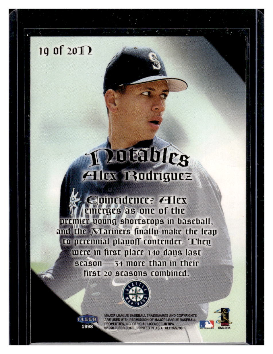 1998 Ultra "Notables" #19N Alex Rodriguez (Seattle Mariners)