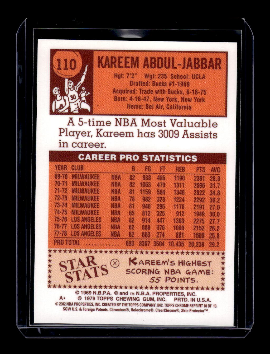 2001-02 Topps Chrome Kareem Abdul-Jabbar Reprints #10 (Los Angeles Lakers)