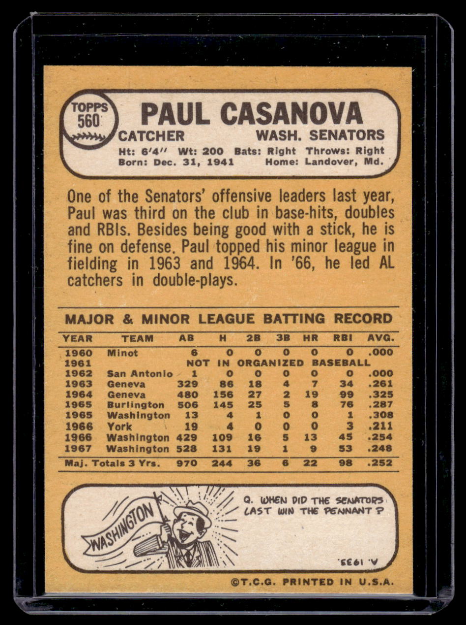 1968 Topps #560 Paul Casnova (Washington Senators)