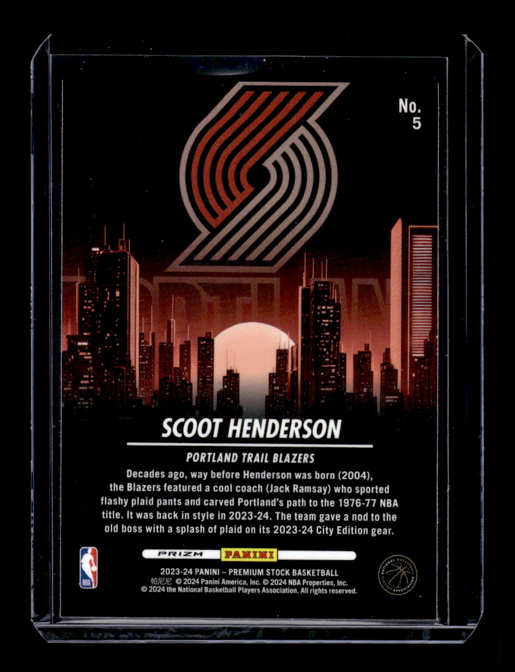 2023-24 Hoops Premium Stock City Edition Silver Prizm (RC) #5 Scoot Henderson (Portland Trail Blazers)