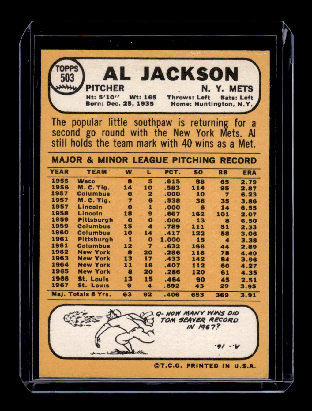 1968 Topps #503 Al Jackson (New York Mets)