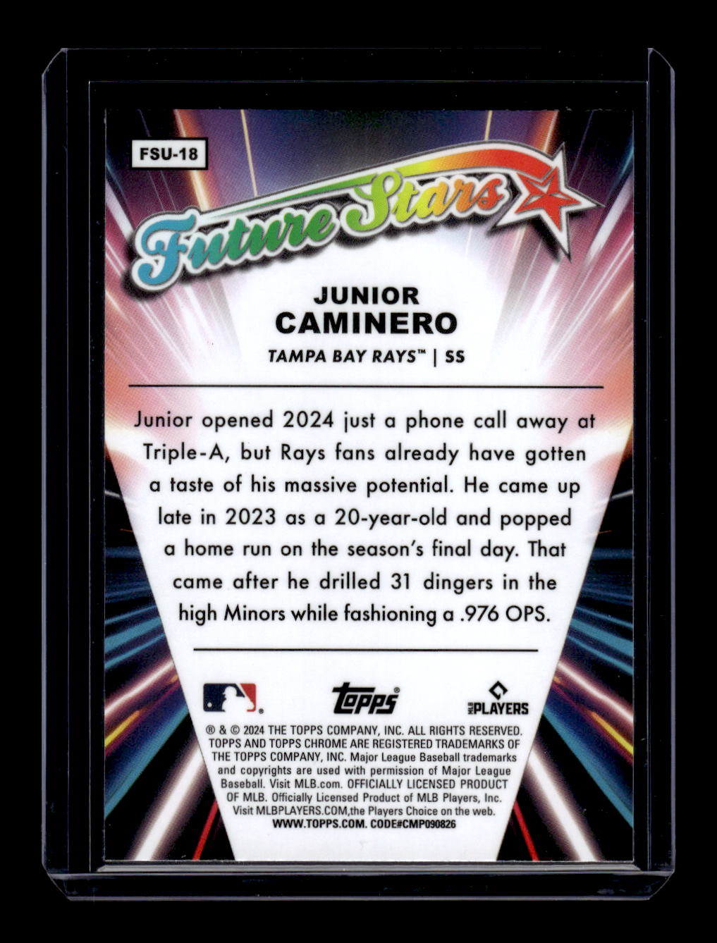 2024 Topps Chrome Update Junior Caminero Future Stars Rookie #FSU-18 (Tampa Bay Rays)