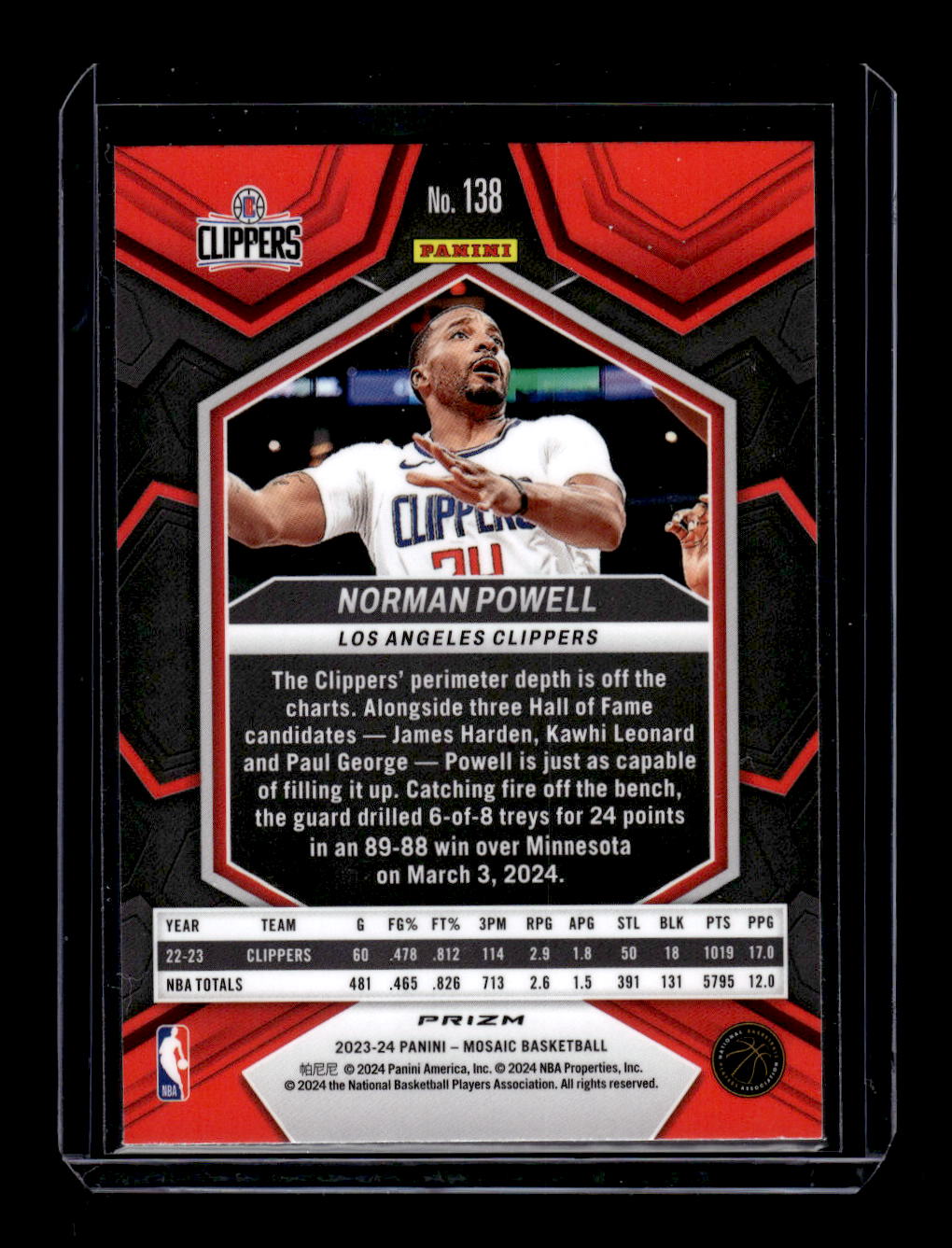 2023-24 Panini Mosaic Reactive Yellow #138 Norman Powell (Los Angeles Clippers)