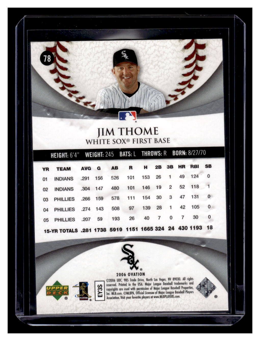 2006 Upper Deck Ovation #78 Jim Thome (Chicago White Sox)