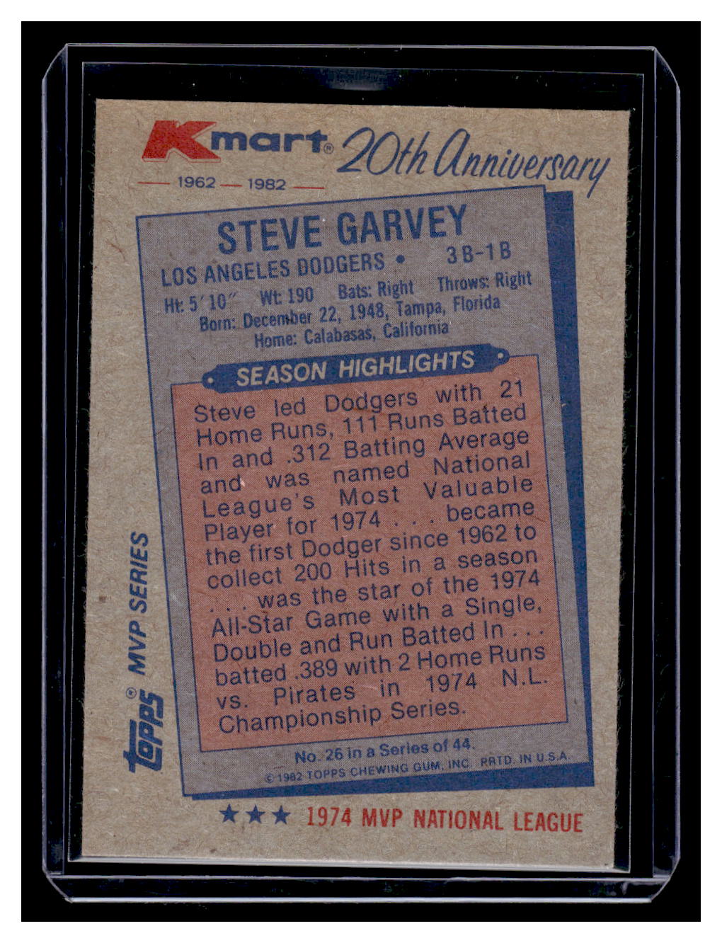 1982 Topps Kmart 20th Anniversary #26 Steve Garvey (Los Angeles Dodgers)