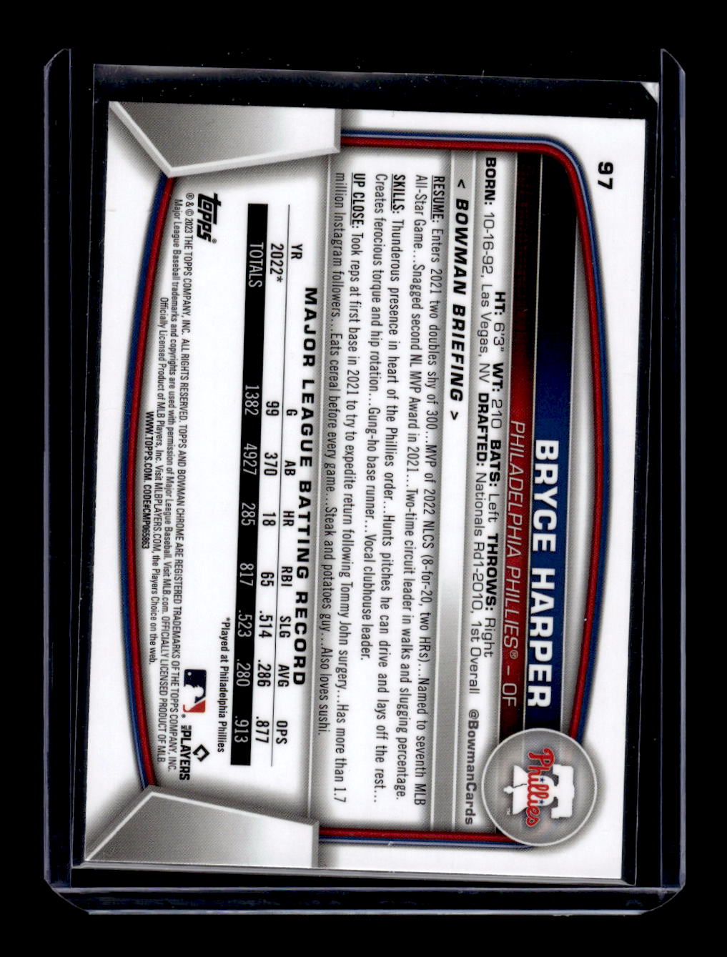 2023 Bowman Chrome #97 Bryce Harper (Philadelphia Phillies)