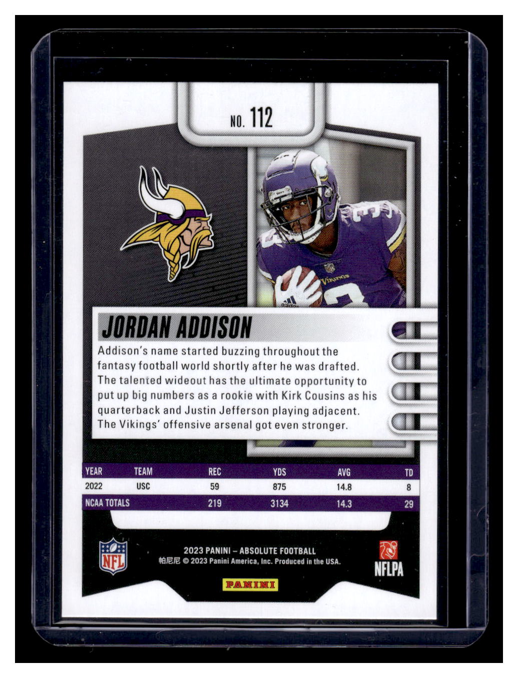 2023 Absolute #112 Jordan Addison Rookie RC (Minnesota Vikings)