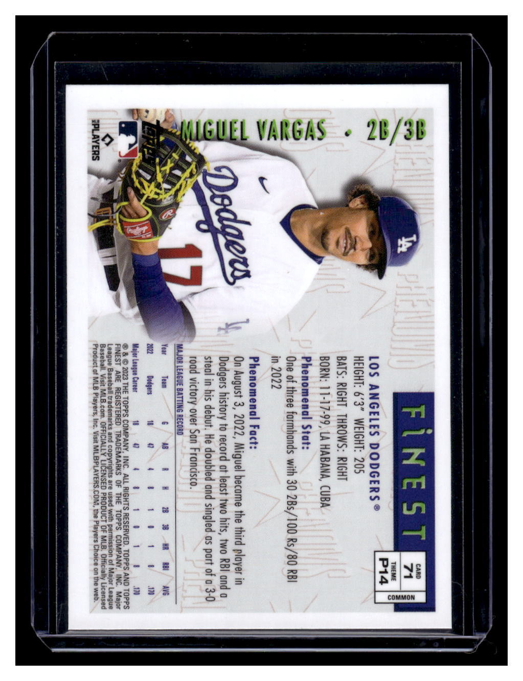 2023 Topps Finest #71 "PHENOMS" Miguel Vargas Rookie RC (Los Angeles Dodgers)