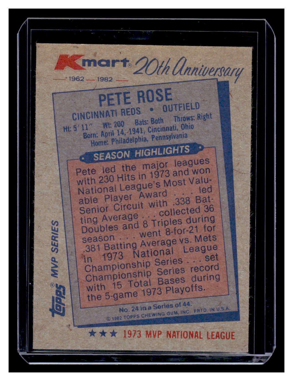 1982 Topps Kmart 20th Anniversary #24 Pete Rose (Cincinnati Reds)