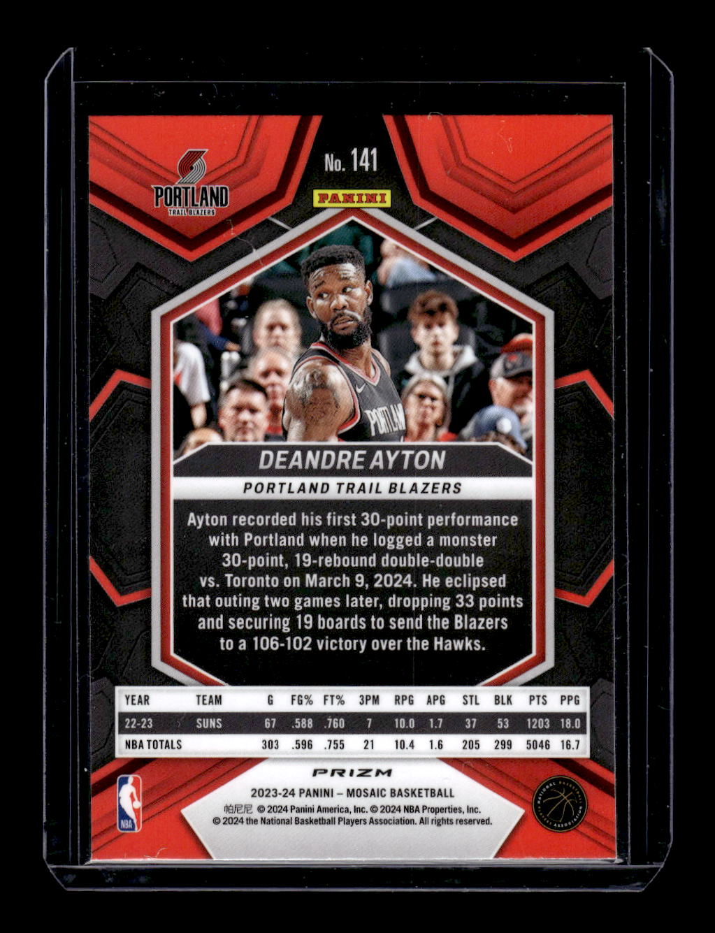 2023-24 Panini Mosaic Reactive Yellow #141 Deandre Ayton (Portland Trail Blazers)