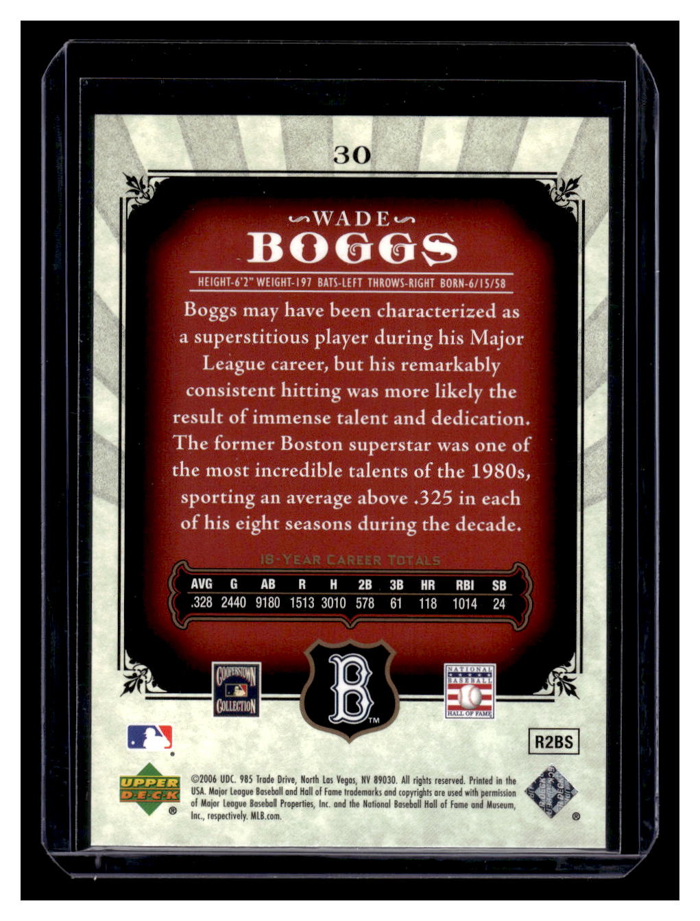 2006 Upper Deck SP Legendary Cuts #30 Wade Boggs (Boston Red Sox)