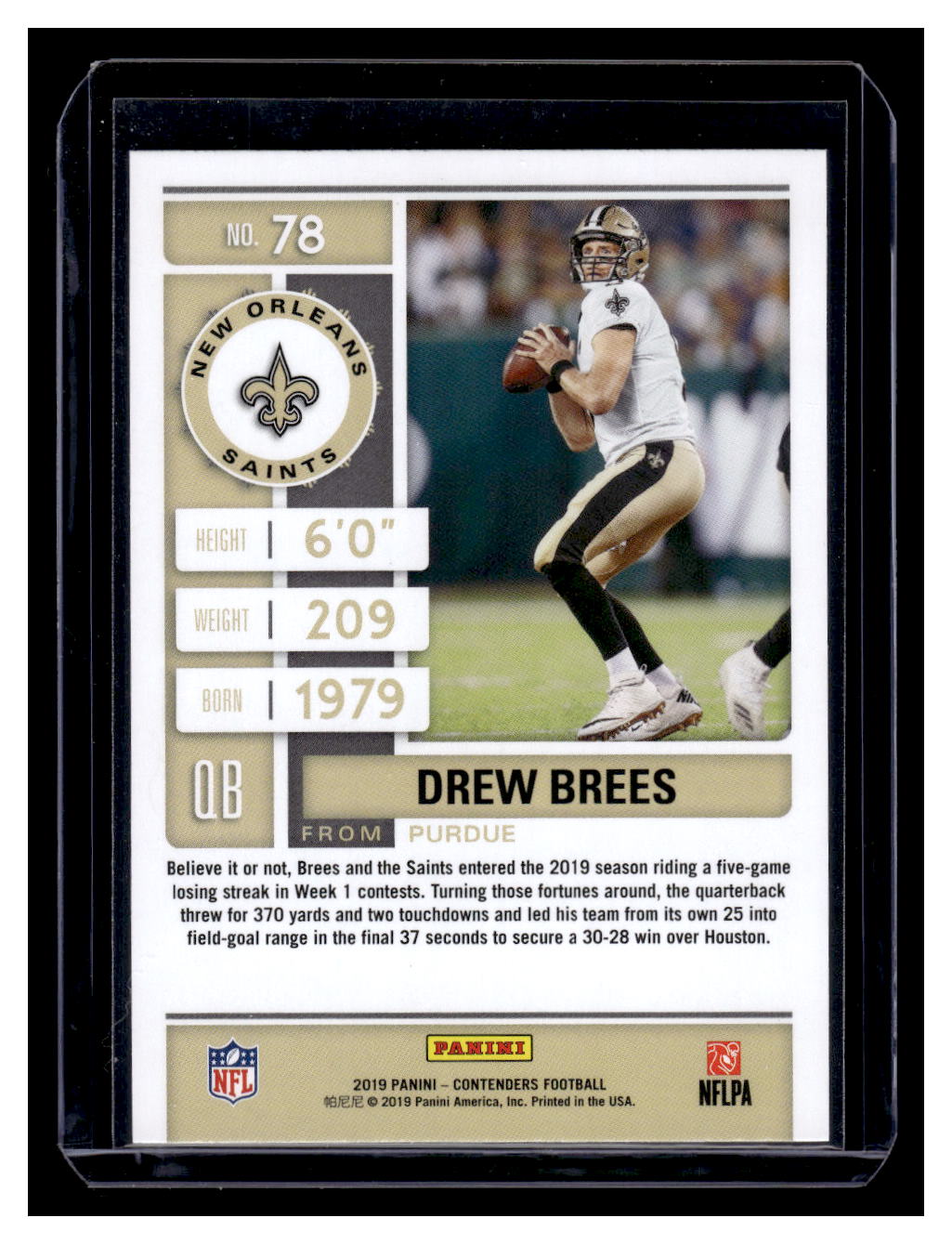 2019 Panini Contenders #78 Drew Brees (New Orleans Saints)