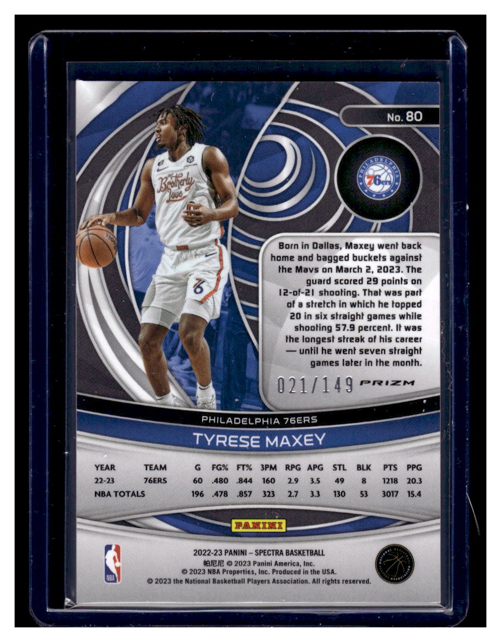 2022-23 Panini Spectra Tyrese Maxey Celestial Prizm #'d /149 (Philadelphia 76ers)