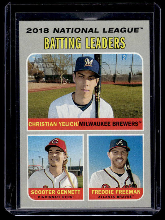 2019 Topps Heritage "2018 N.L. Batting Leaders" #61 Christian Yelich / Freddie Freeman / Scooter Gennett