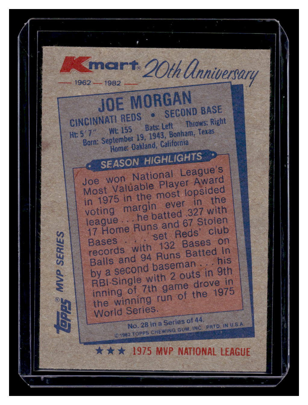 1982 Topps Kmart 20th Anniversary #28 Joe Morgan (Cincinnati Reds)