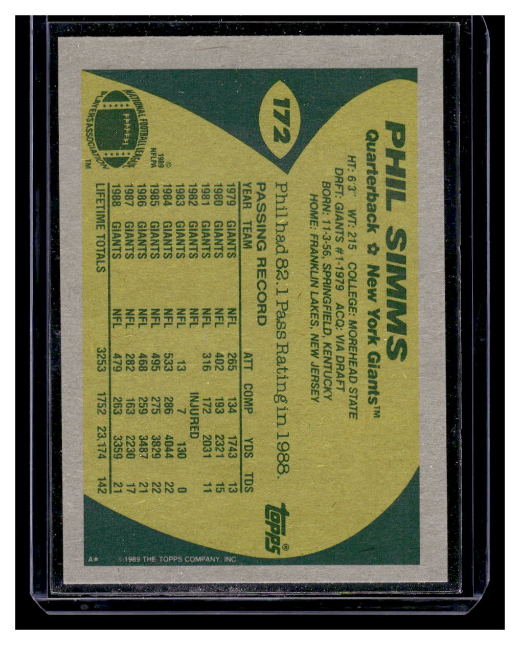 1989 Topps #12 Phil Simms (New York Giants)