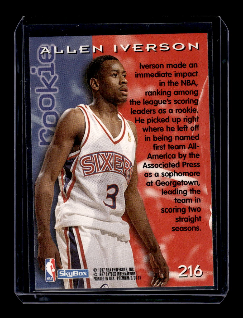 1996-97 SkyBox Premium #216 Allen Iverson RC Rookie (Philadelphia 76ers)