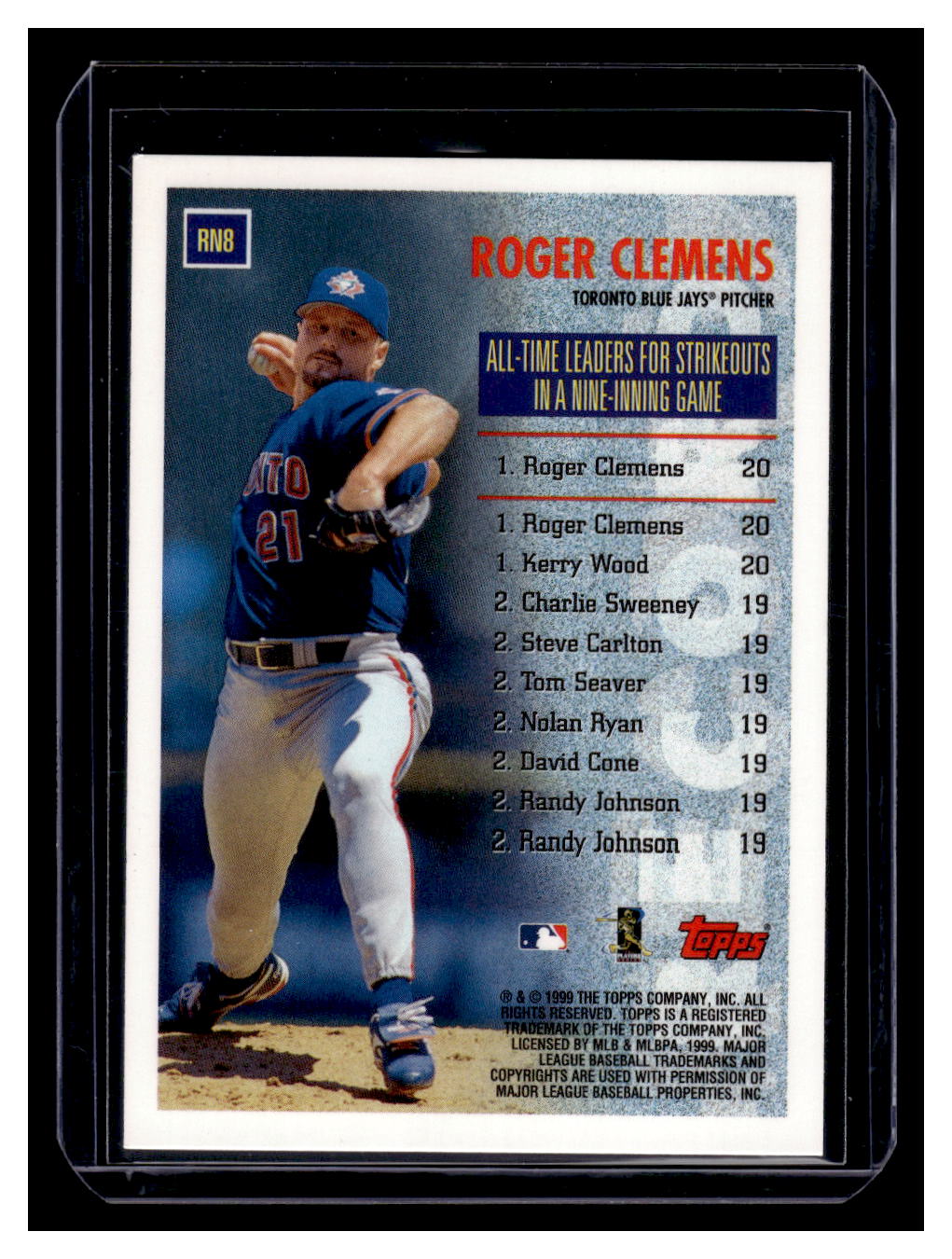 1999 Topps "Record Numbers" #RN8 Roger Clemens (Toronto Blue Jays)