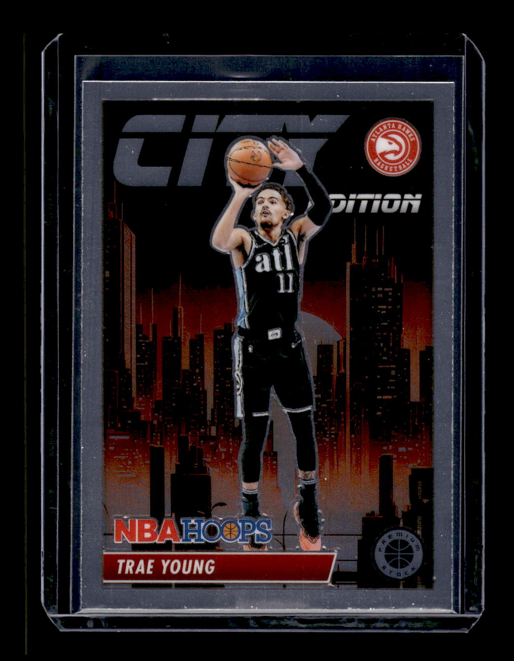 2023-24 Hoops Premium Stock City Edition #28 Trae Young (Atlanta Hawks)