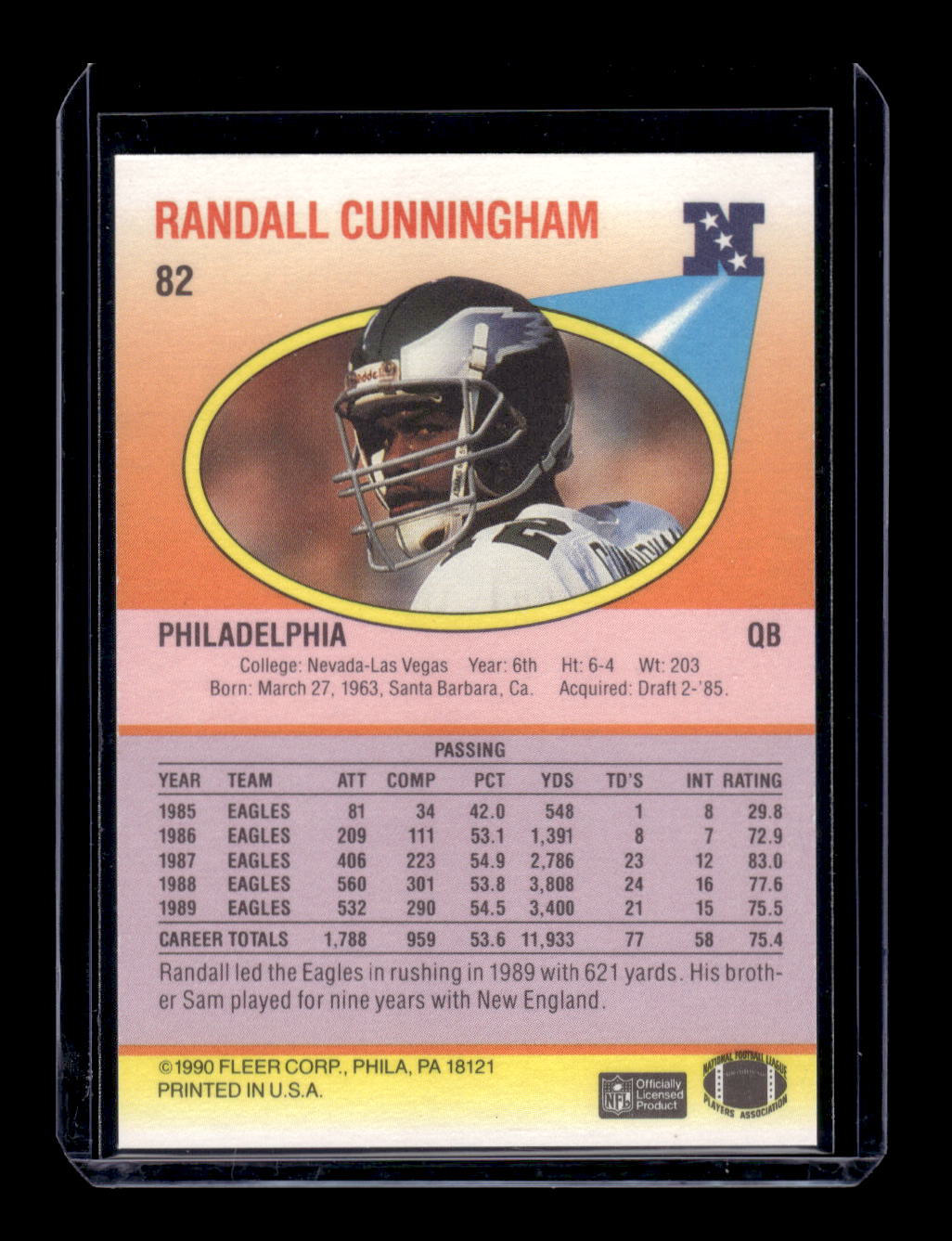 1990 Fleer #82 Randall Cunningham (Philadelphia Eagles)