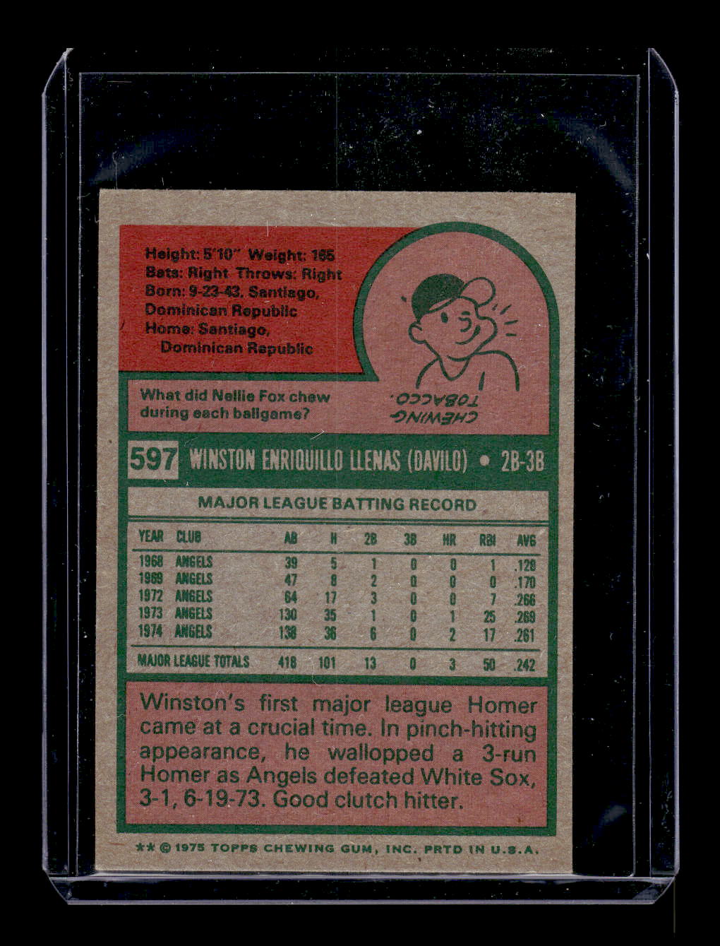 1975 Topps Mini #597 Winston Llenas (California Angels)