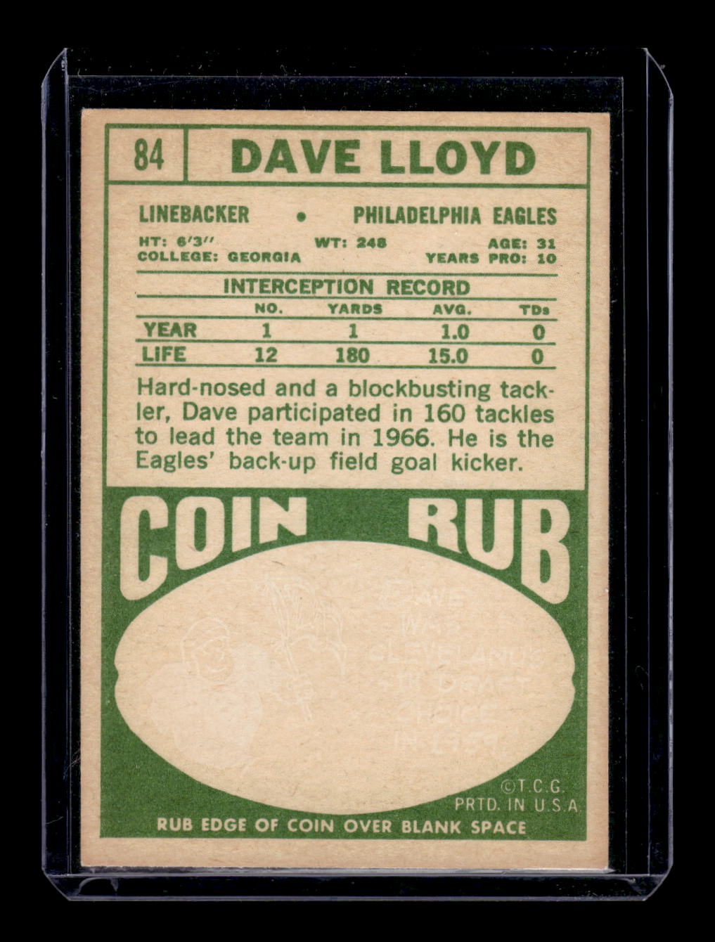 1968 Topps #84 Dave Lloyd (Philadelphia Eagles)