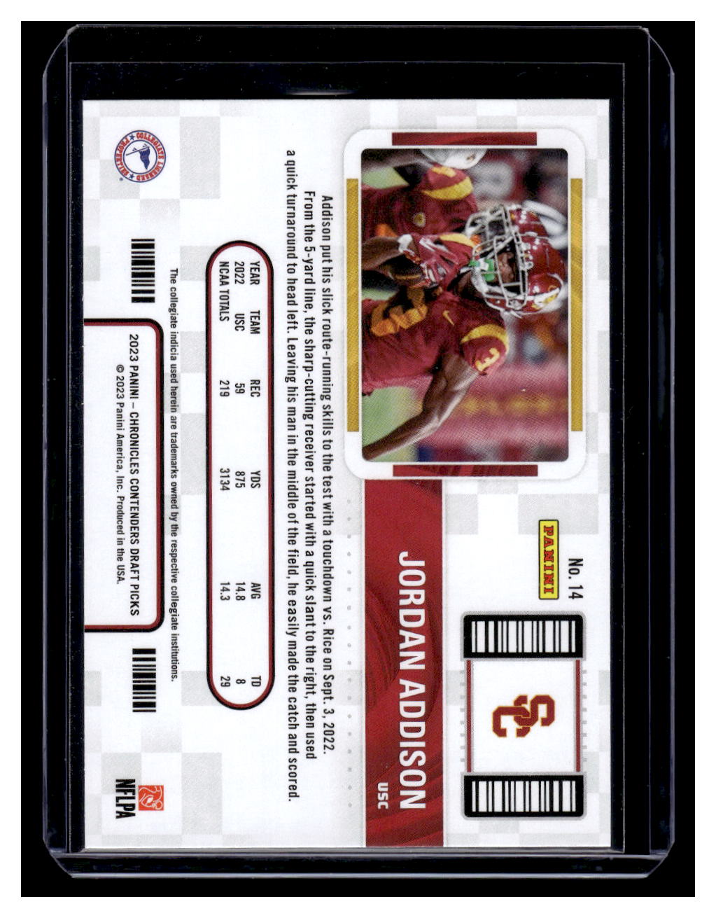 2023 Panini Chronicles Draft Picks Contenders College Ticket #14 Jordan Addison (USC)