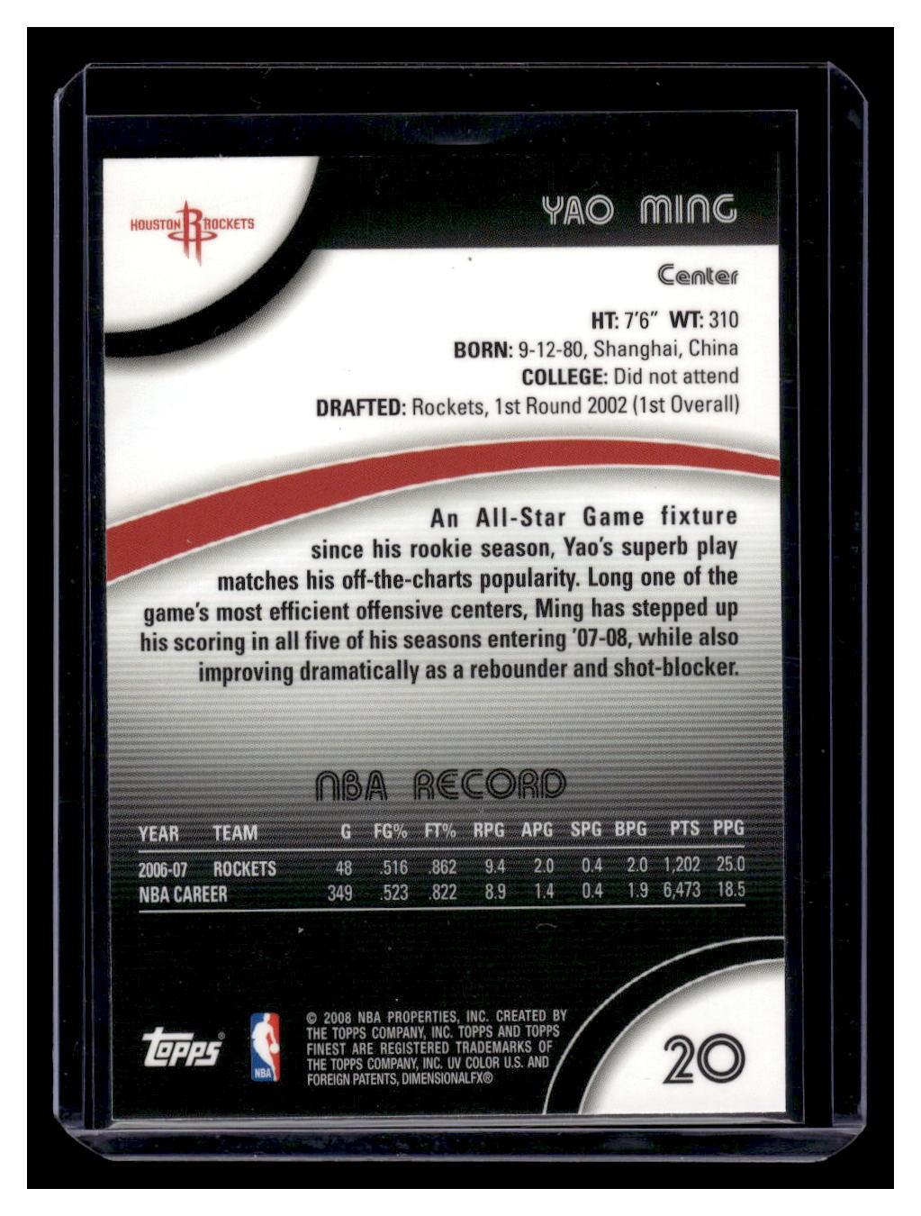 2007 Topps Finest #20 Yao Ming (Houston Rockets)